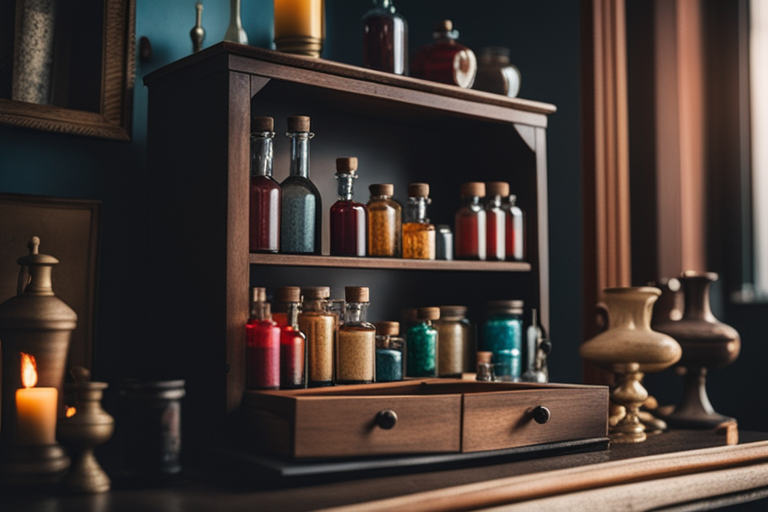 Image of an apothecary of potions, elexirs and herbs